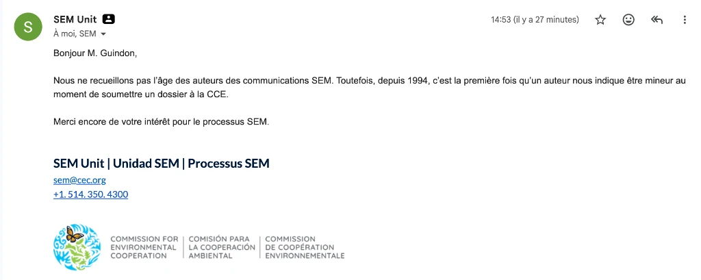 Confirmation officielle de la CCE : Premier mineur depuis 1994