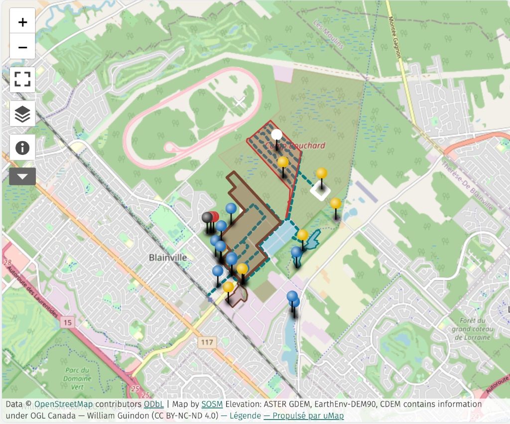 Aperçu de la carte SIG uMap OpenStreetMap — Grande Tourbière de Blainville et Lacs Fauvel